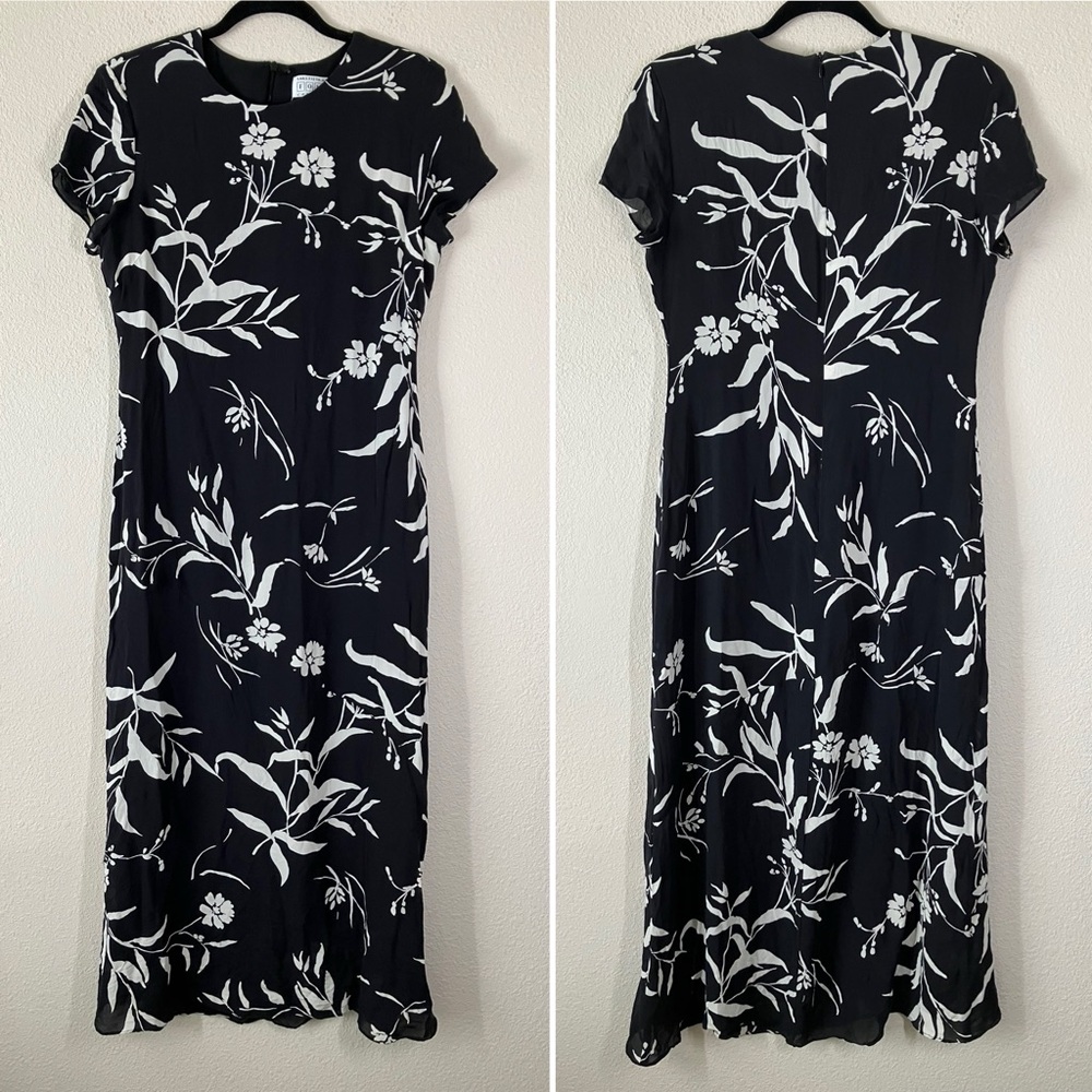 SAKS FIFTH AVE Vintage Silk Column Dress 8 Hawaiian Tropical 80s Black Luau Tiki - Picture 4 of 11